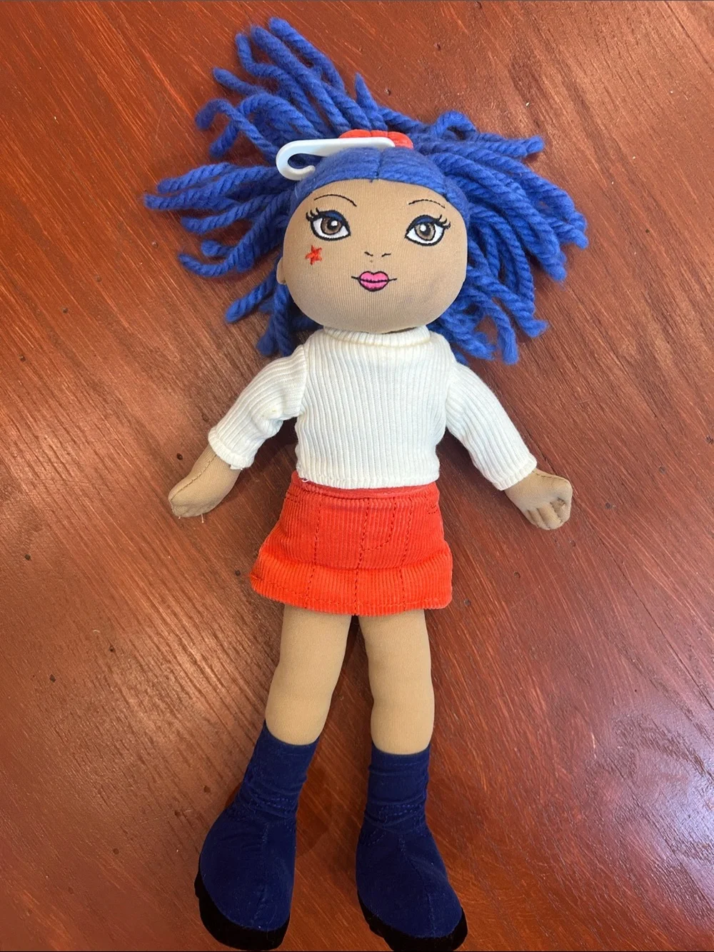 The Children's Place Blue Hair Plush Doll with Orange Skirt and White Top